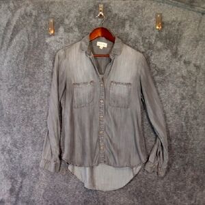 Anthropology Cloth N Stone Womens Gray Button Up Shirt  Tencell Womens Xs